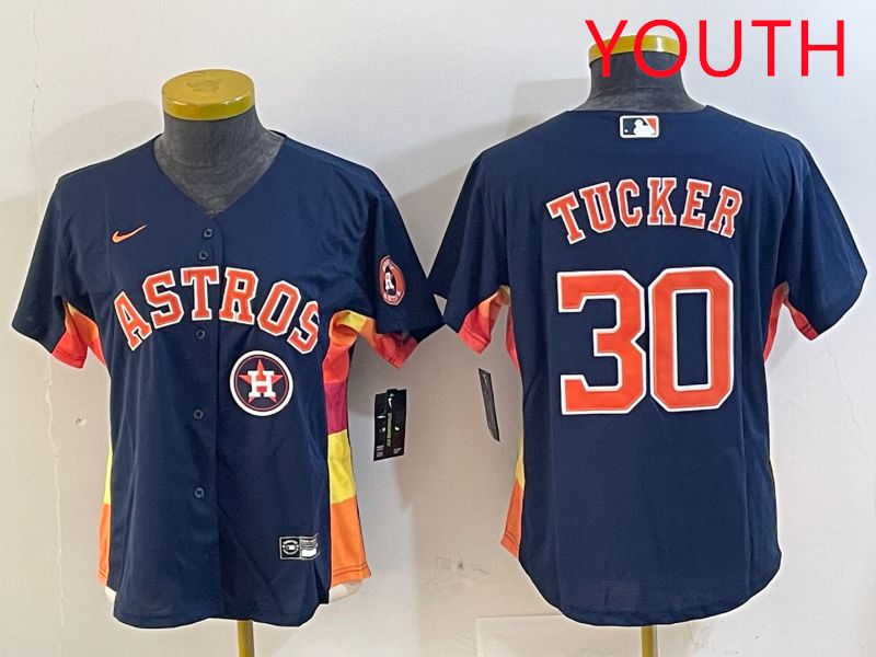 Youth Houston Astros #30 Tucker Blue City Edition 2025 Nike MLB Jersey style 5
